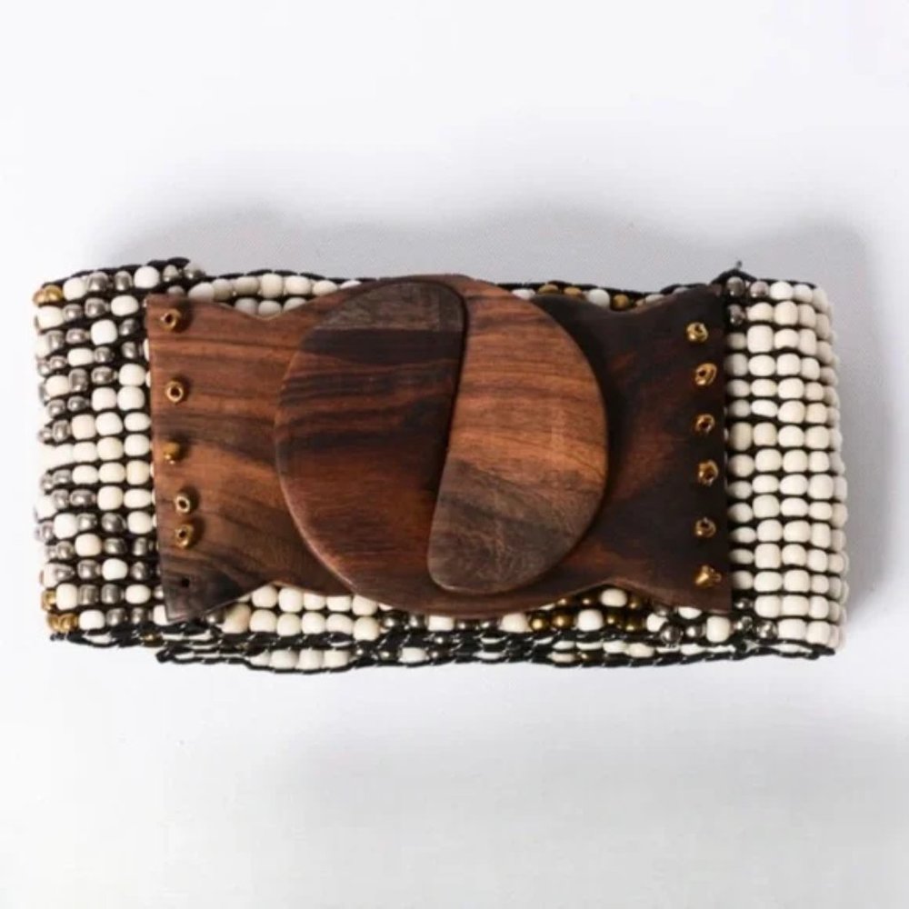 ✨2X HP✨ Boho Tribal Arrow Elastic Stretchy Beaded Belt w/Wooden Hook Buckle - Picture 6 of 8